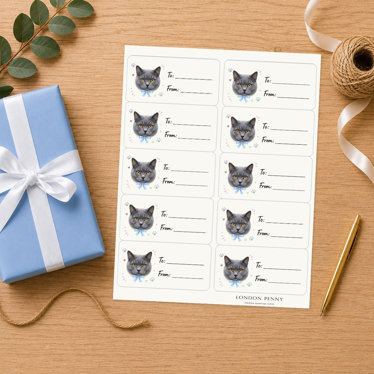 Chartreux Purrfectly Yours Gift Tag Sticker Sheet