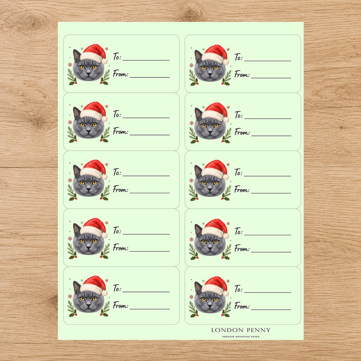 Chartreux Santa Paws Gift Tag Sticker Sheet