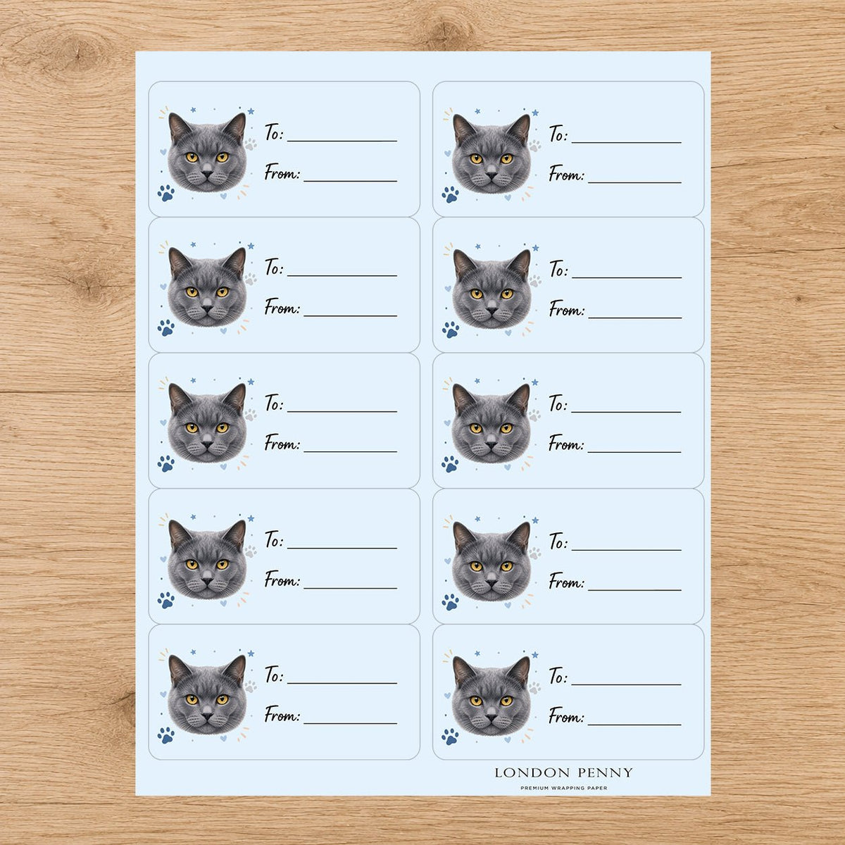 Chartreux Pawprint Wishes Gift Tag Sticker Sheet