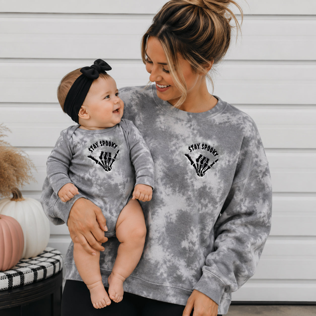 Stay Spooky Tie Dye Halloween Sweatshirt | Matching Family Halloween Outfits | Embroidered Skeleton Crewneck