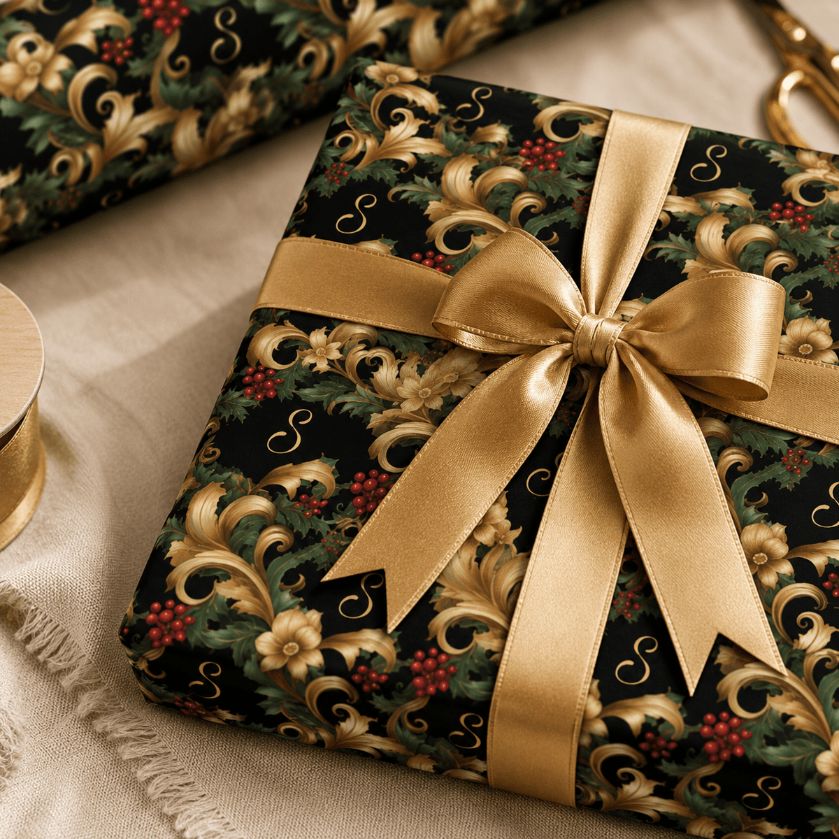Personalized Baroque Evergreen Wrapping Paper | Custom Gift Wrap