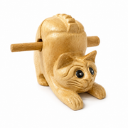 4" Musical Wooden Cat Percussion Whistle Instrument