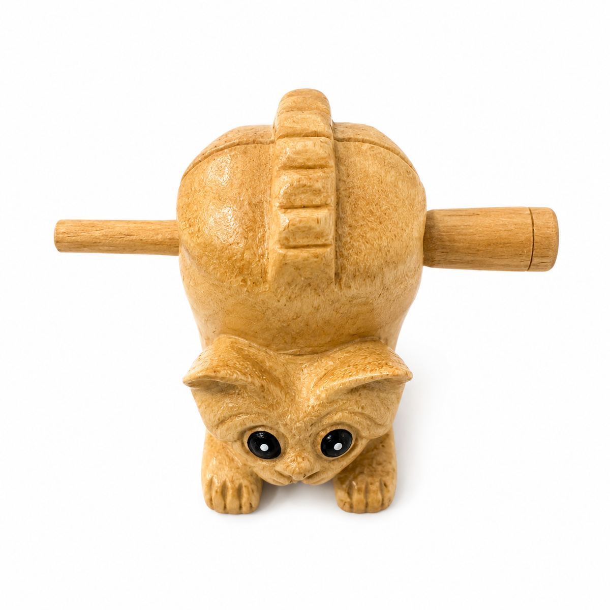4" Musical Wooden Cat Percussion Whistle Instrument