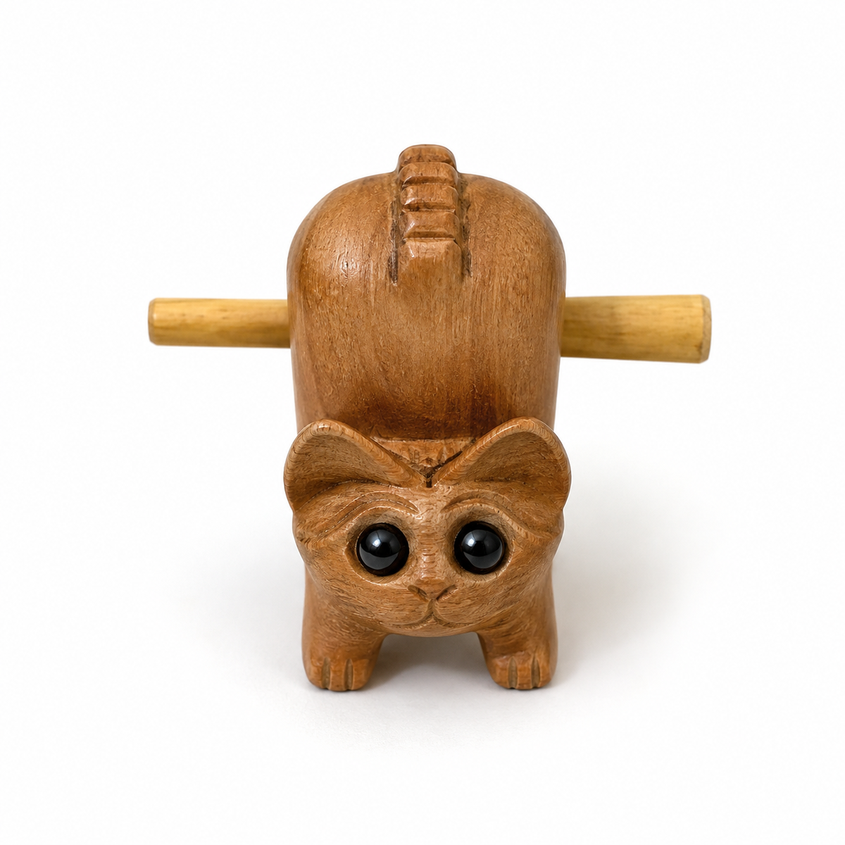 4" Musical Wooden Cat Percussion Whistle Instrument