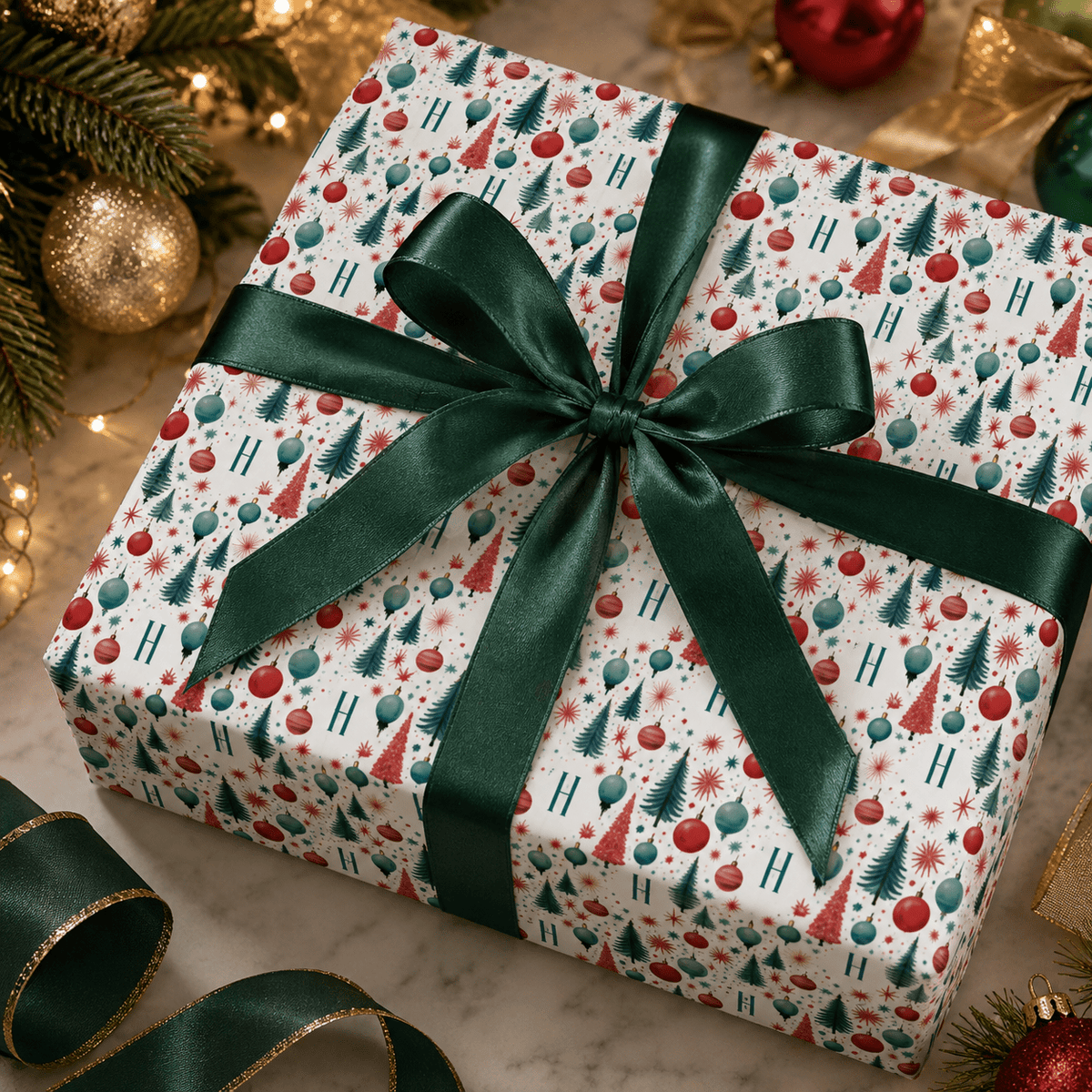 Personalized Midmod Merriment Monogram Wrapping Paper | Custom Gift Wrap
