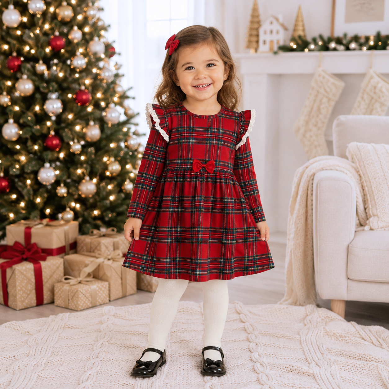 Christmas Bamboo Holiday Dress – Classic Red Tartan Plaid
