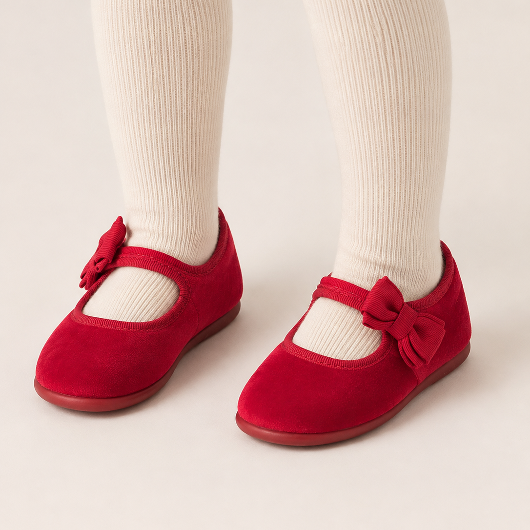 Velvet Bow Mary Jane Red