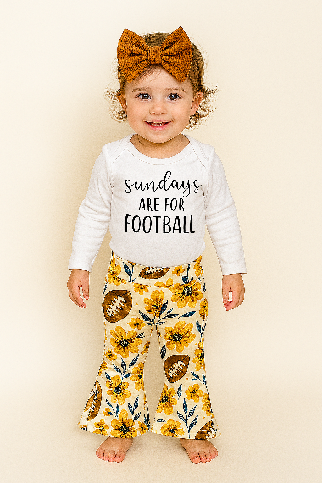 Football Floral Baby Bell Bottom Outfit