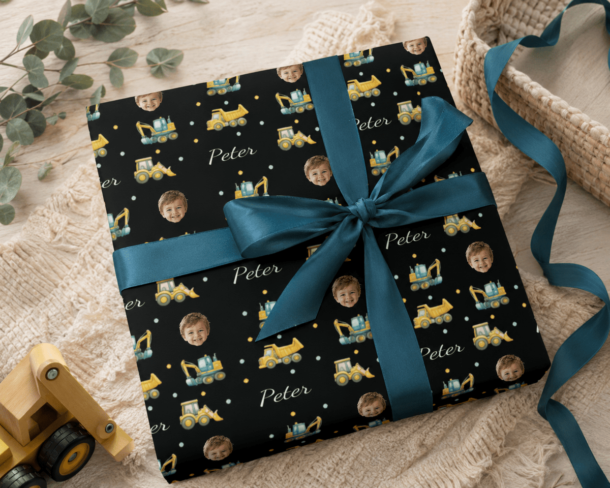 Personalized Under Construction Kid's Wrapping Paper | Custom Gift Wrap