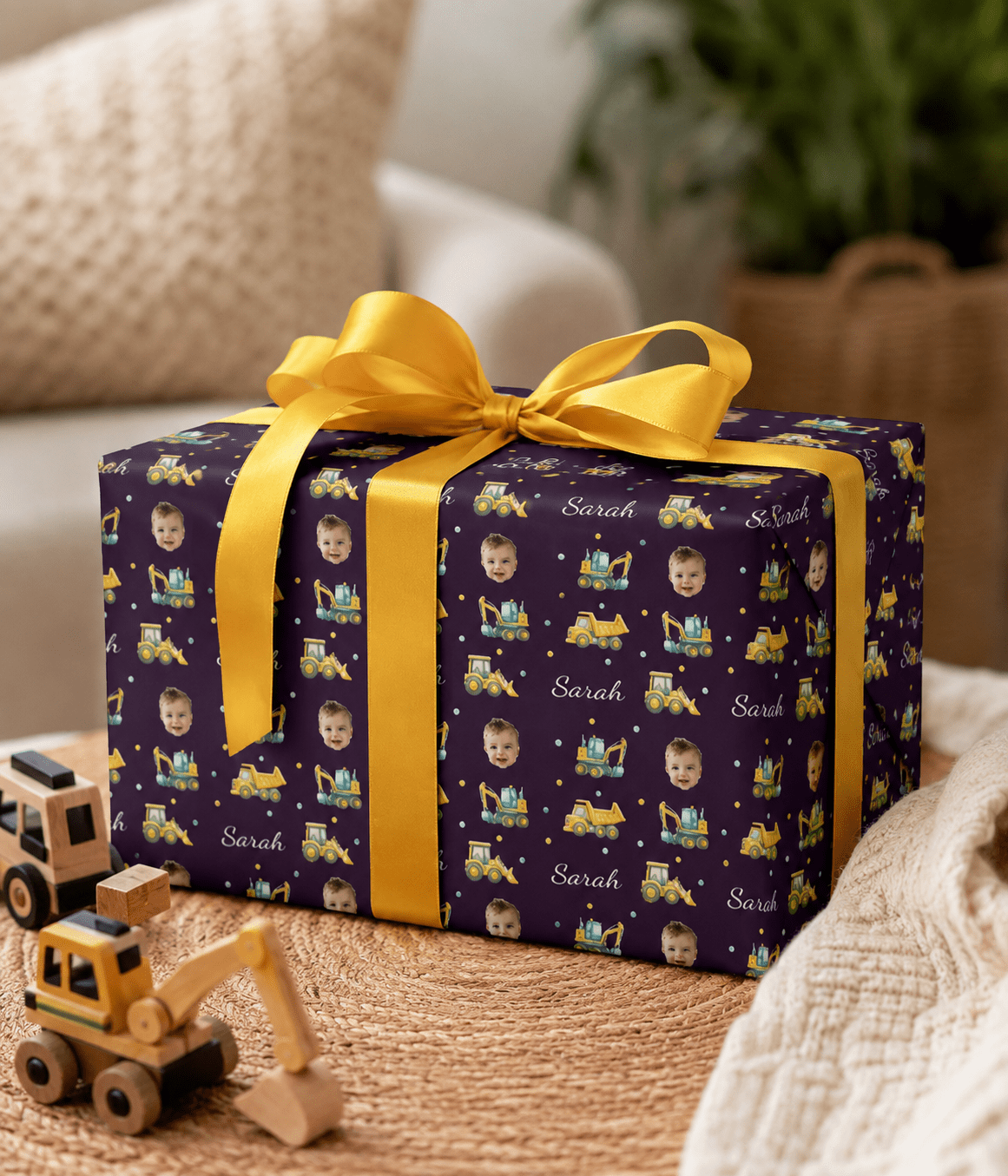 Personalized Under Construction Kid's Wrapping Paper | Custom Gift Wrap