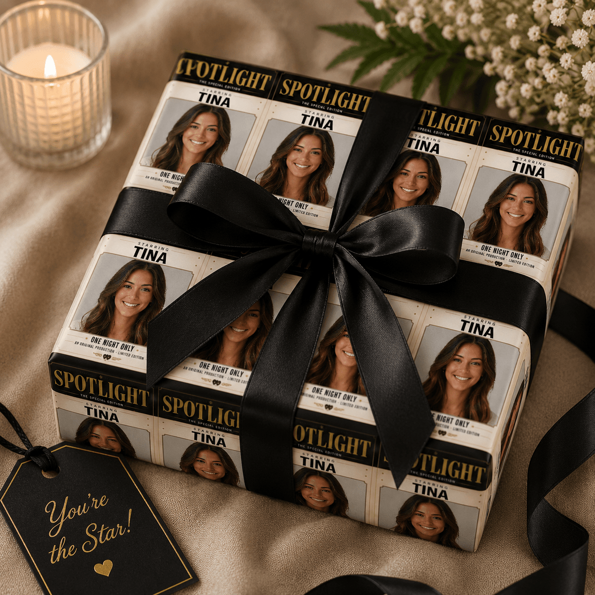 Personalized Playbill Spotlight Wrapping Paper | Custom Gift Wrap