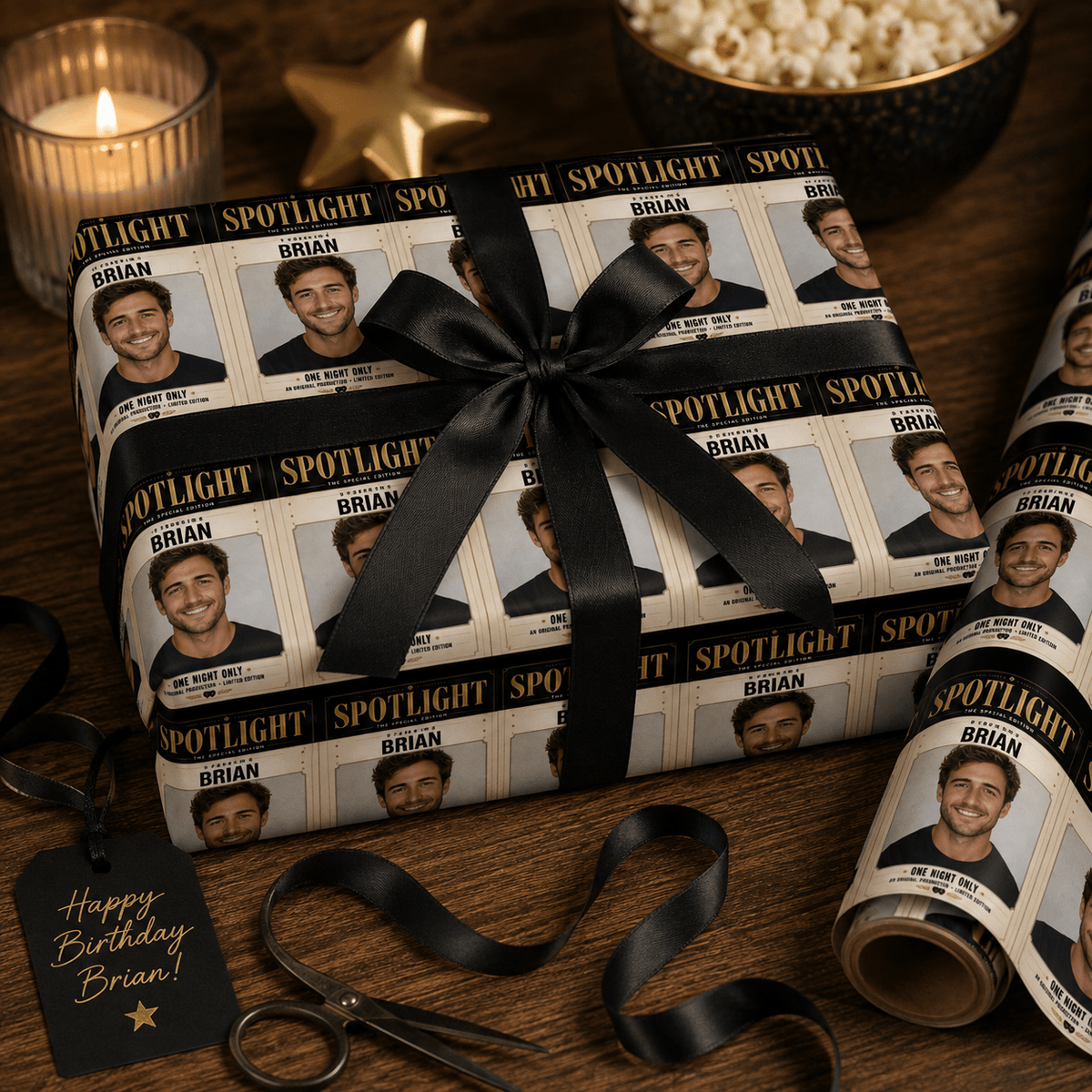 Personalized Playbill Spotlight Wrapping Paper | Custom Gift Wrap