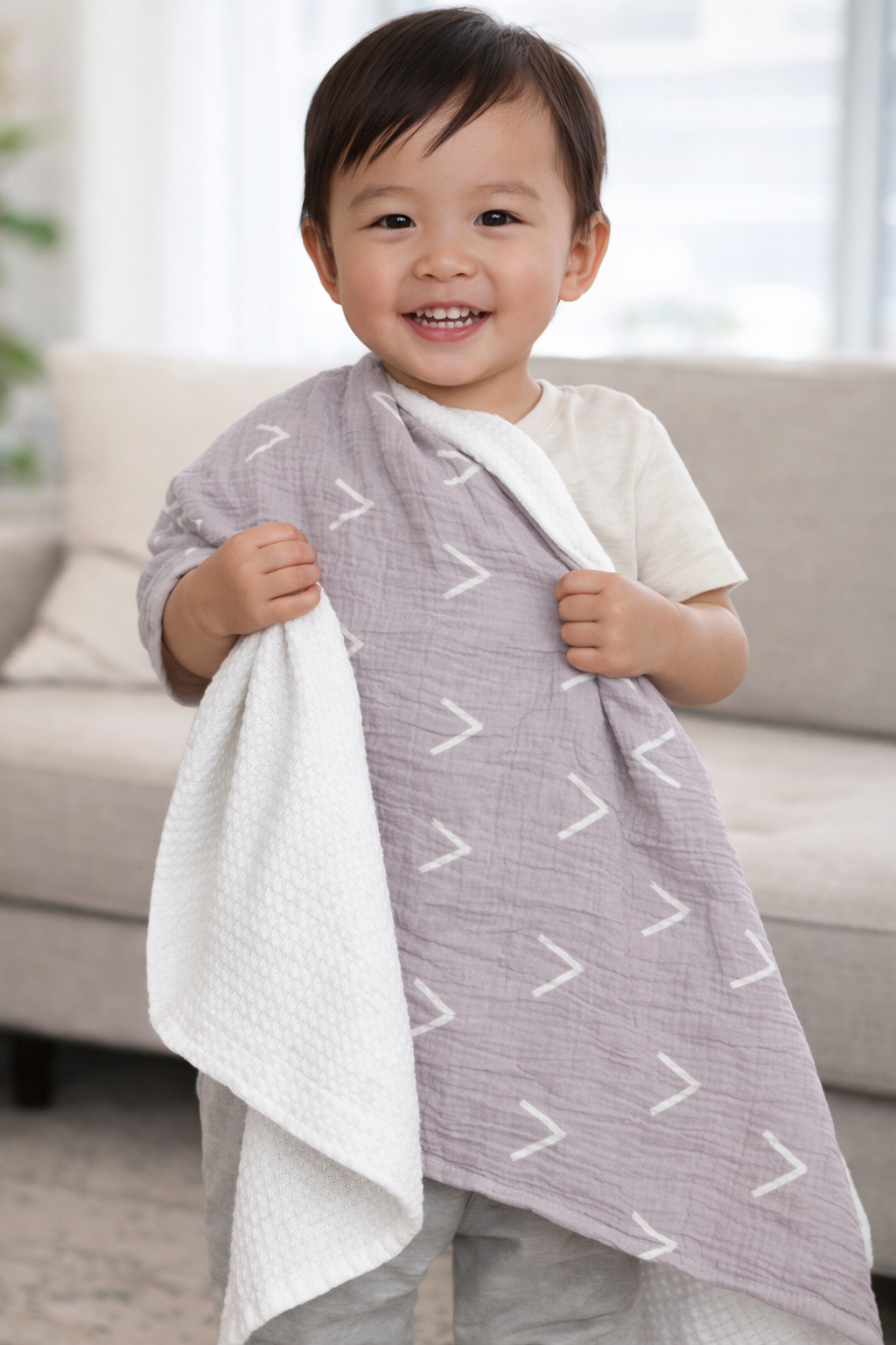 Gray Arrow Muslin/waffle Blanket