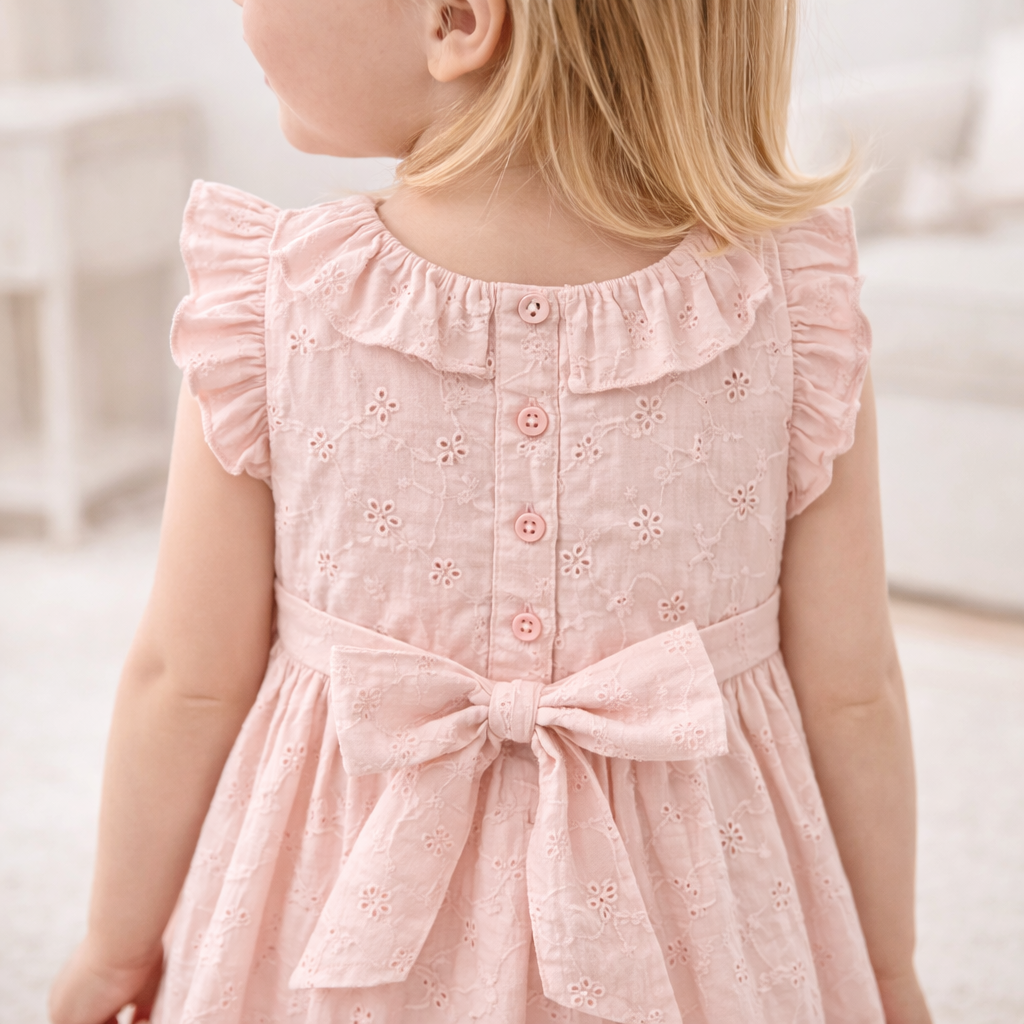 Eyelet Girl's Pink Cotton Dress For Special Occasions