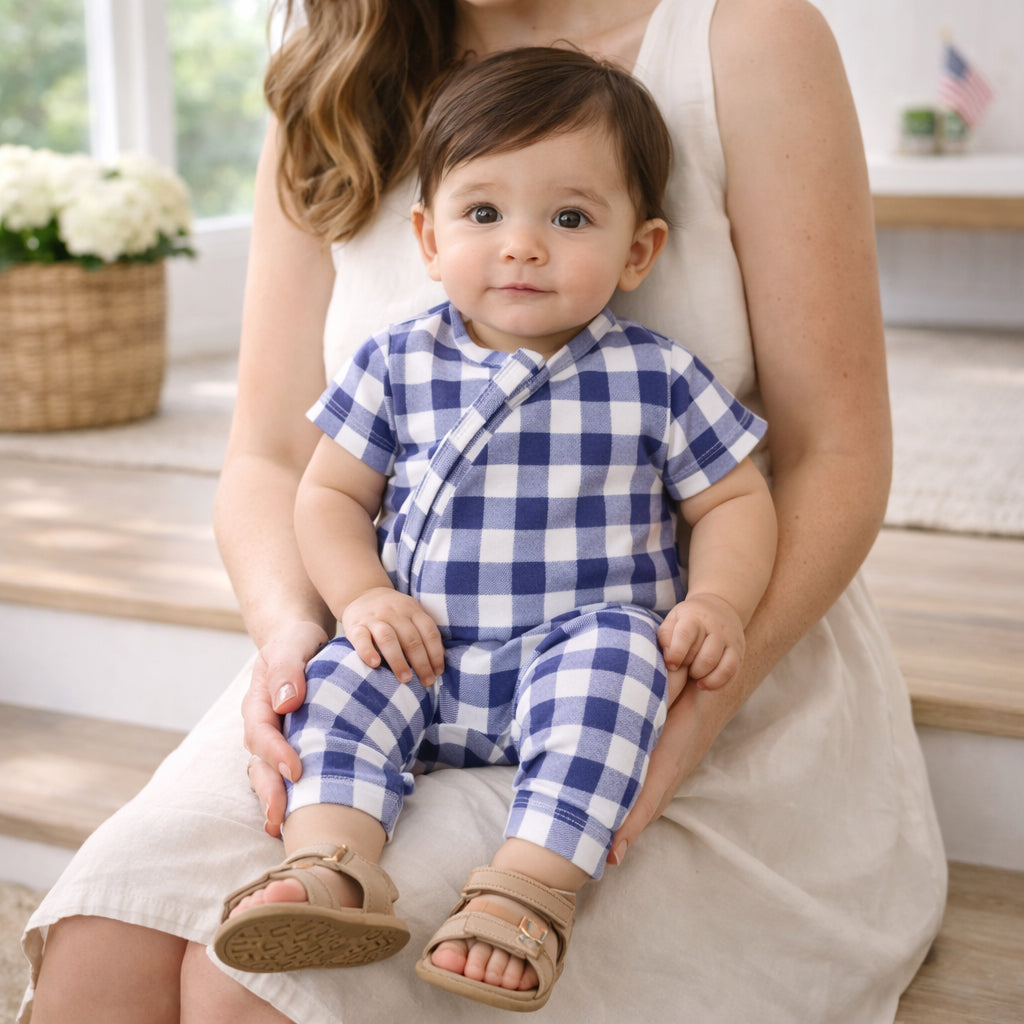 Picnic Plaid Soft Bamboo Convertible Baby Zipper Romper