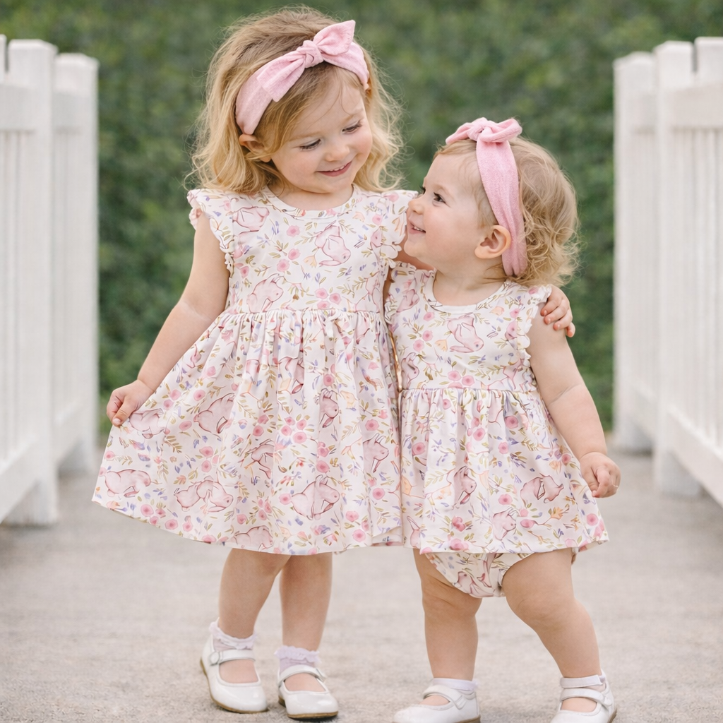 Bunny Blooms Bamboo Easter Dress For Baby & Toddler Girls