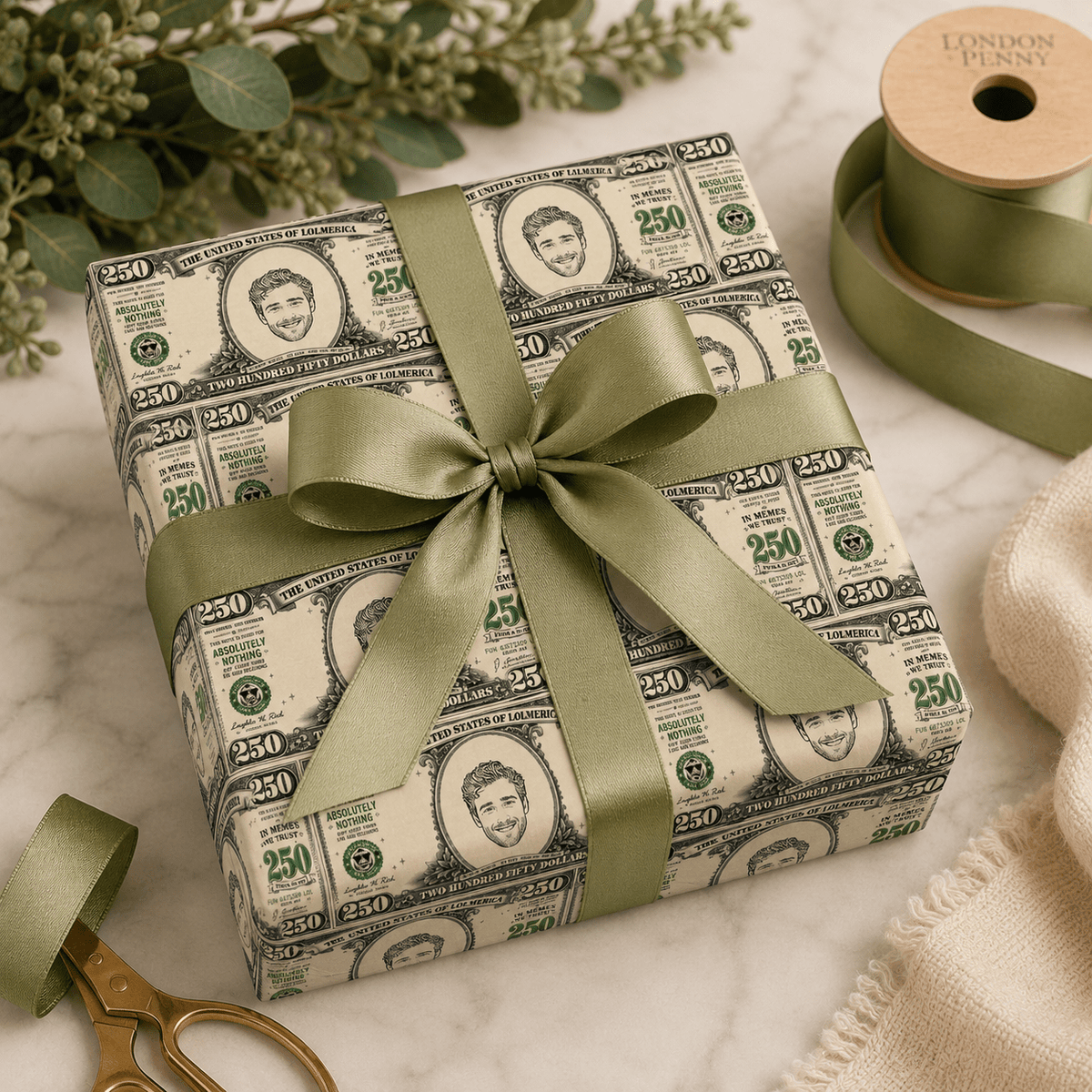 Personalized $250 Bill Wrapping Paper | Custom Gift Wrap