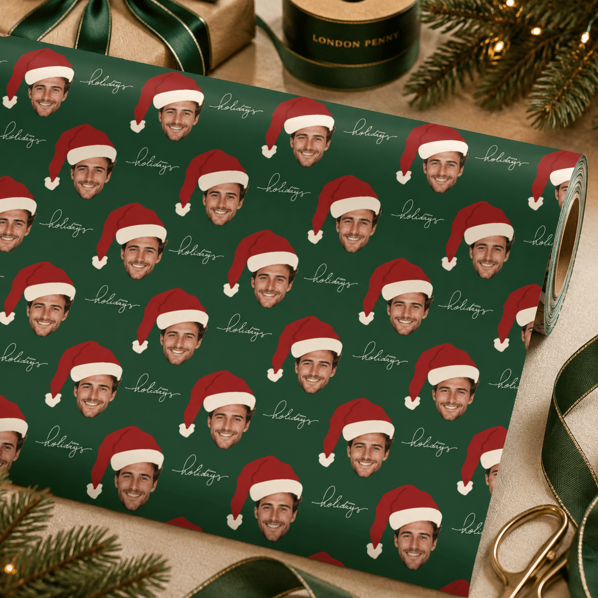Personalized Santa Hat Wrapping Paper | Custom Gift Wrap