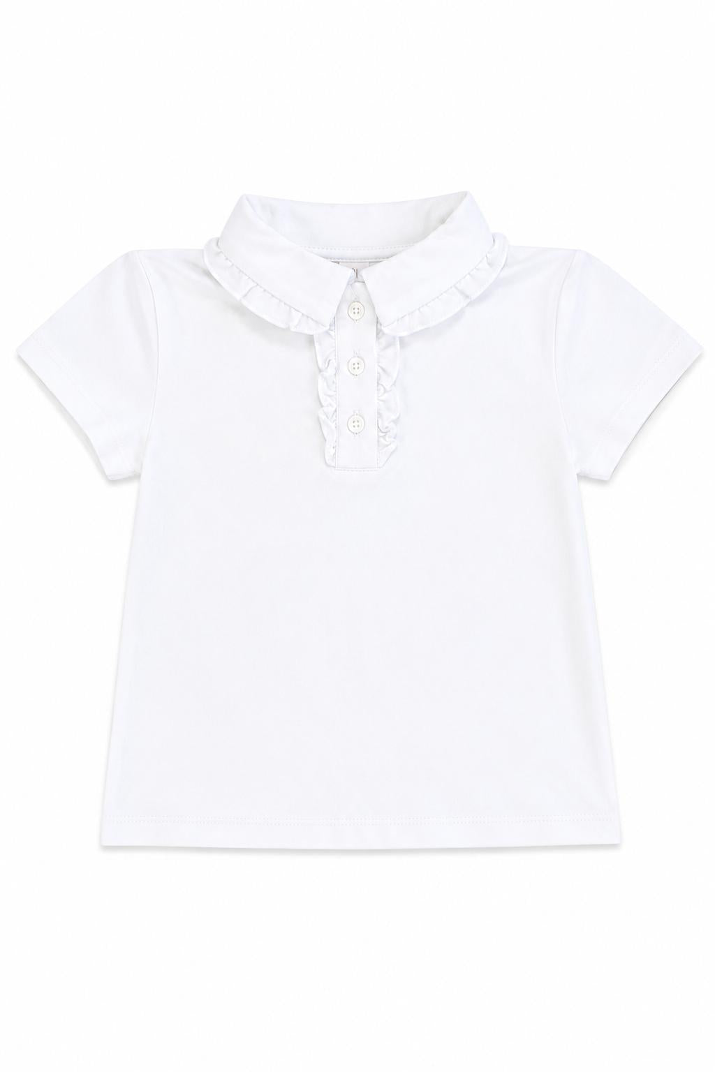White S/s Ruffle Polo