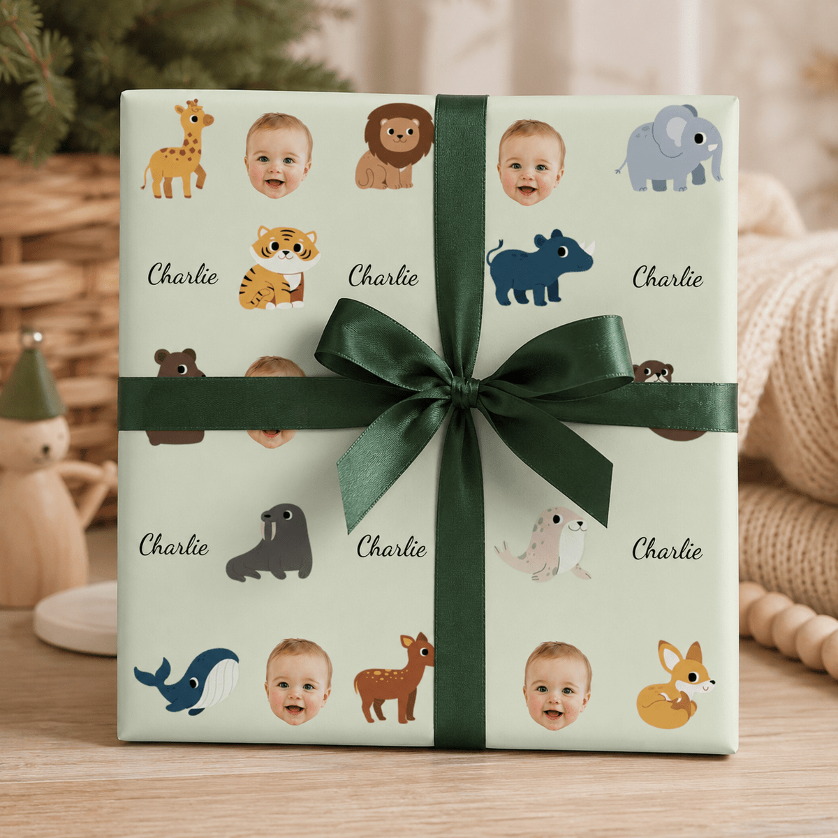 Personalized Zoo Animals Wrapping Paper | Custom Gift Wrap