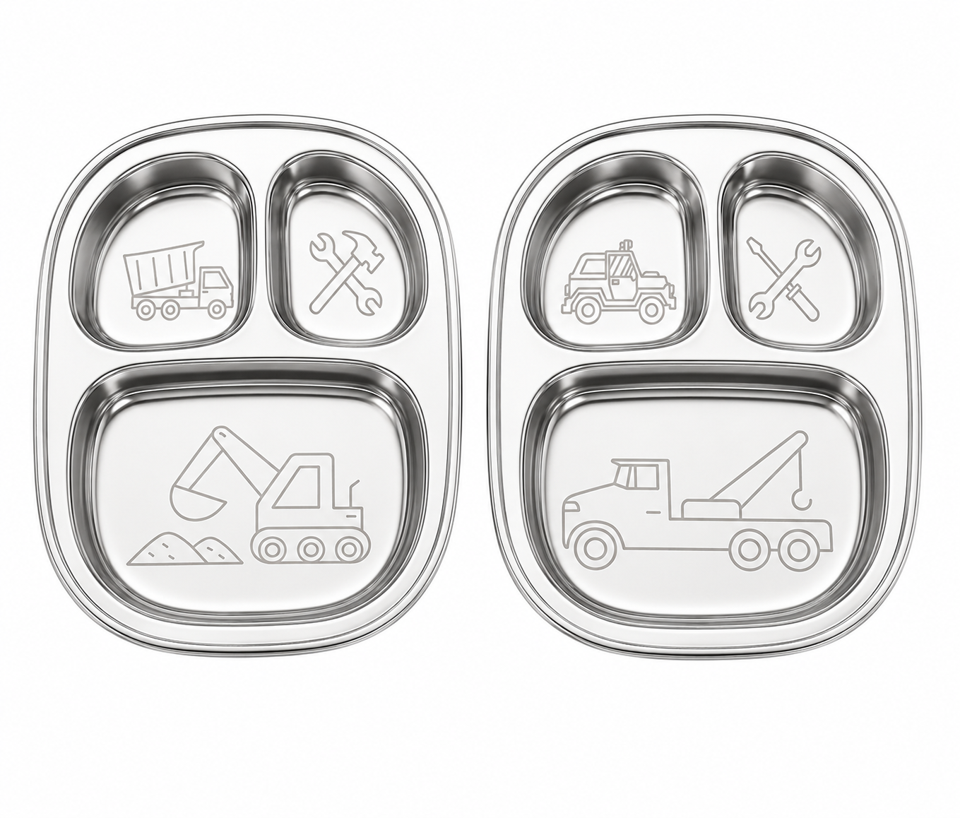 Stainless Steel Divided Plates For Kids — Truck Design | Set Of 2