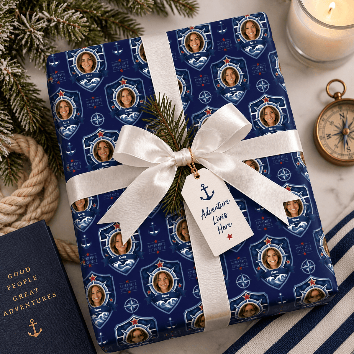 Personalized Maritime Service Medallion Emblem Wrapping Paper | Custom Gift Wrap