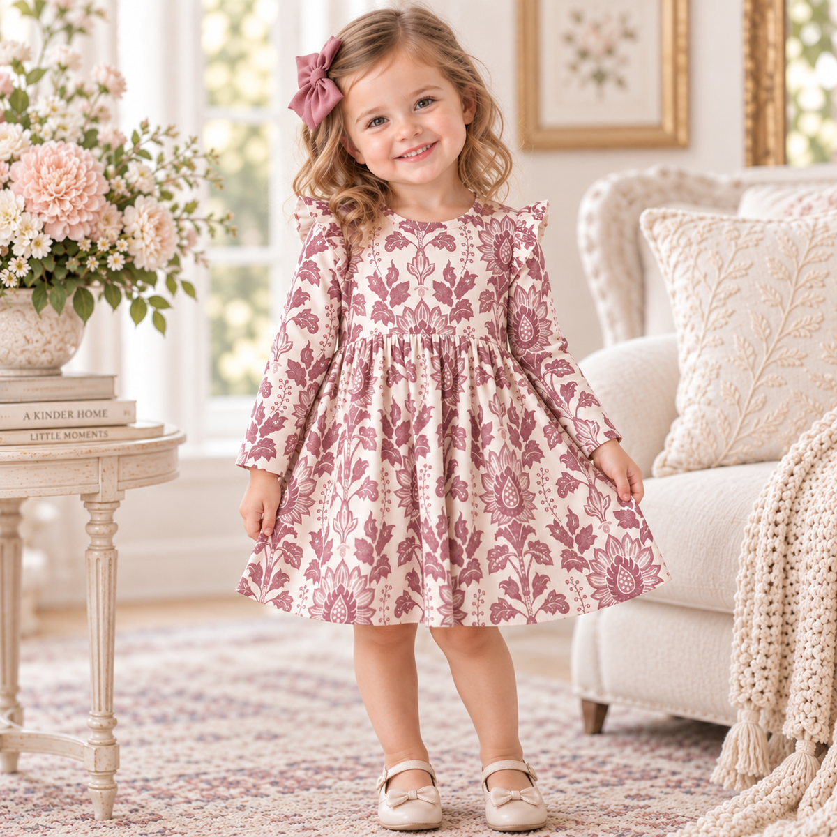 Floral Tapestry Twirl Dress-bamboo Baby Girl