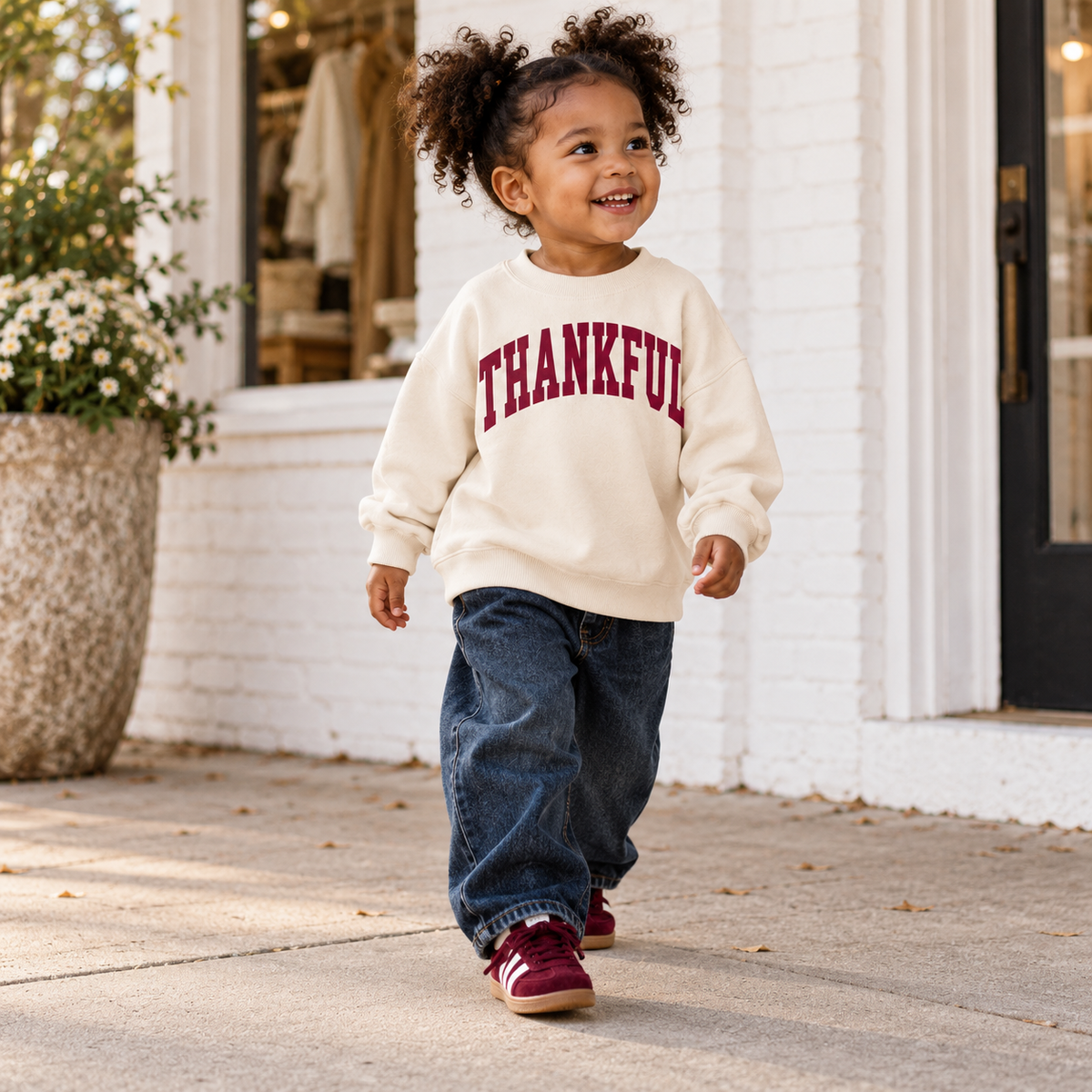 Thankful Varsity Kids Tee Or Sweatshirt (cream)