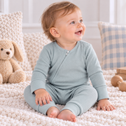 Cotton Baby Zipper Romper With Convertible Cuffs-blue