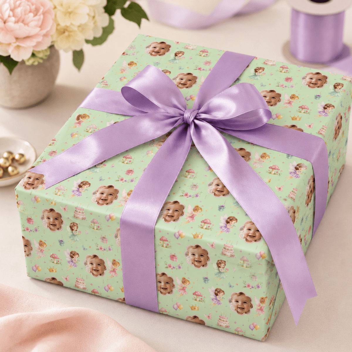Personalized Fairy Garden Birthday Wrapping Paper | Custom Gift Wrap