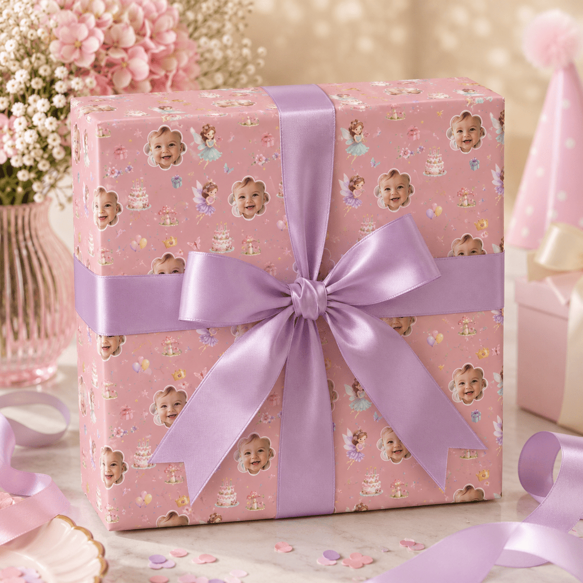 Personalized Fairy Garden Birthday Wrapping Paper | Custom Gift Wrap