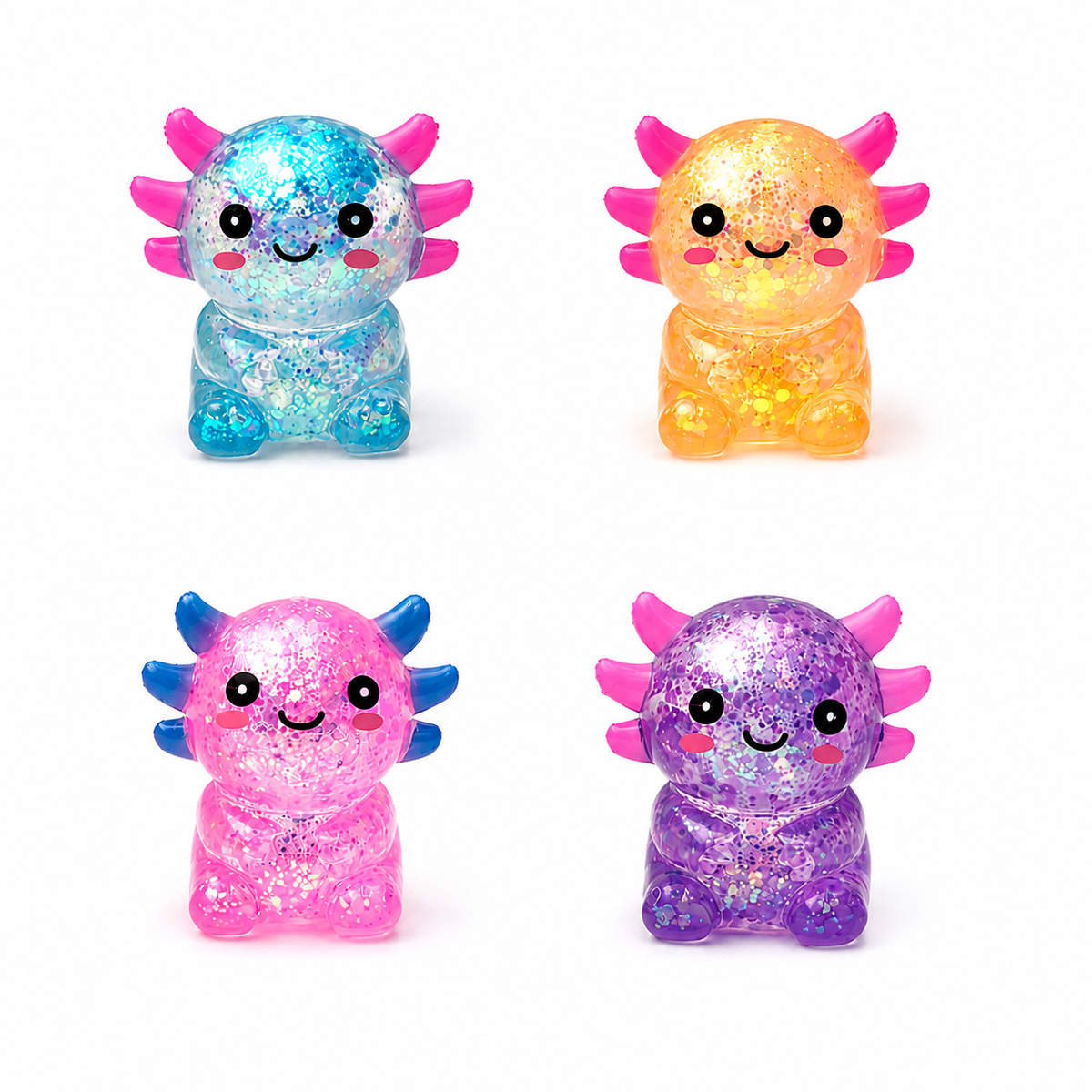 12 Pc Glitter Axolotl Squishy Toys Display – Kids Party Favors & Prizes