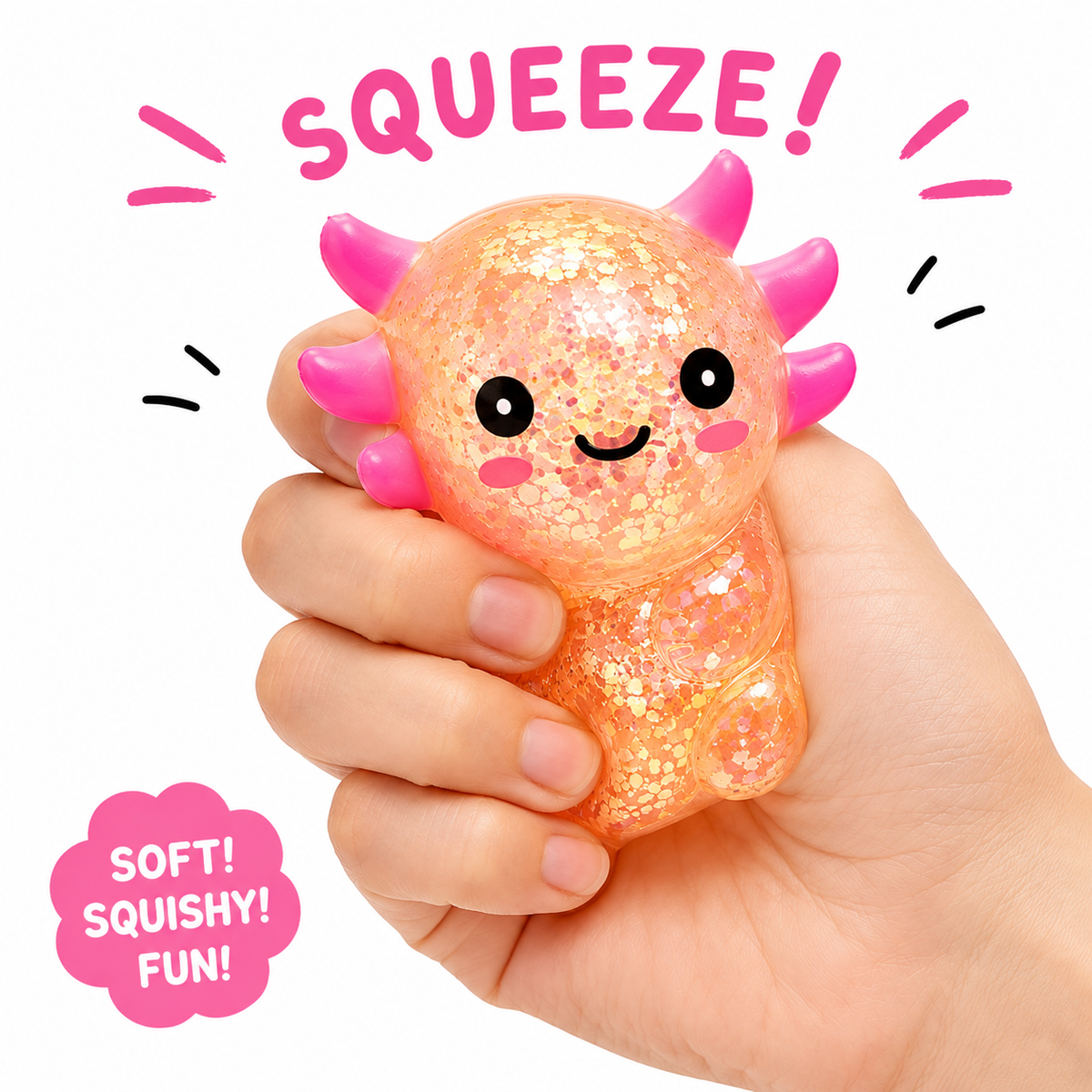 12 Pc Glitter Axolotl Squishy Toys Display – Kids Party Favors & Prizes
