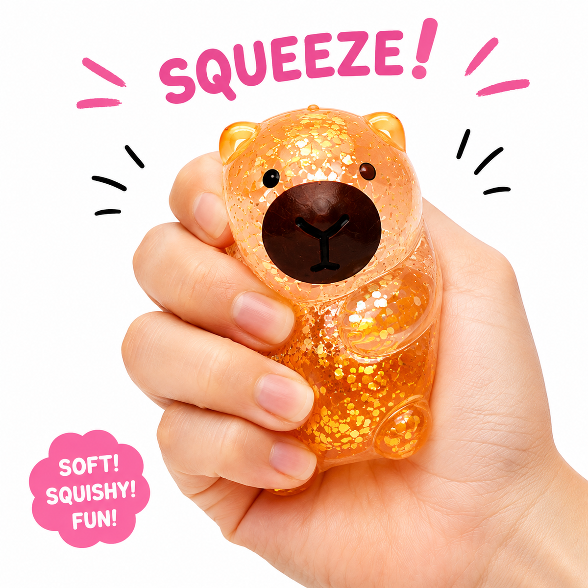 12 Pc Glitter Capybara Squishy Toys Display – Kids Party Favors & Prizes