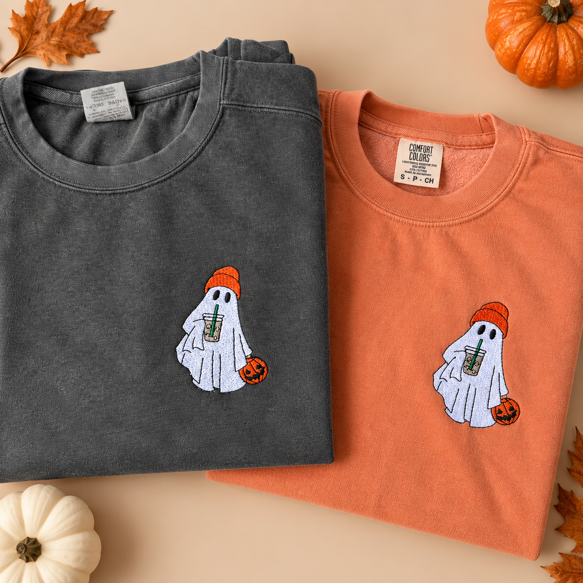 Adult Embroidered Iced Coffee Ghost Comfort Colors Crewneck Sweatshirt - More Colors