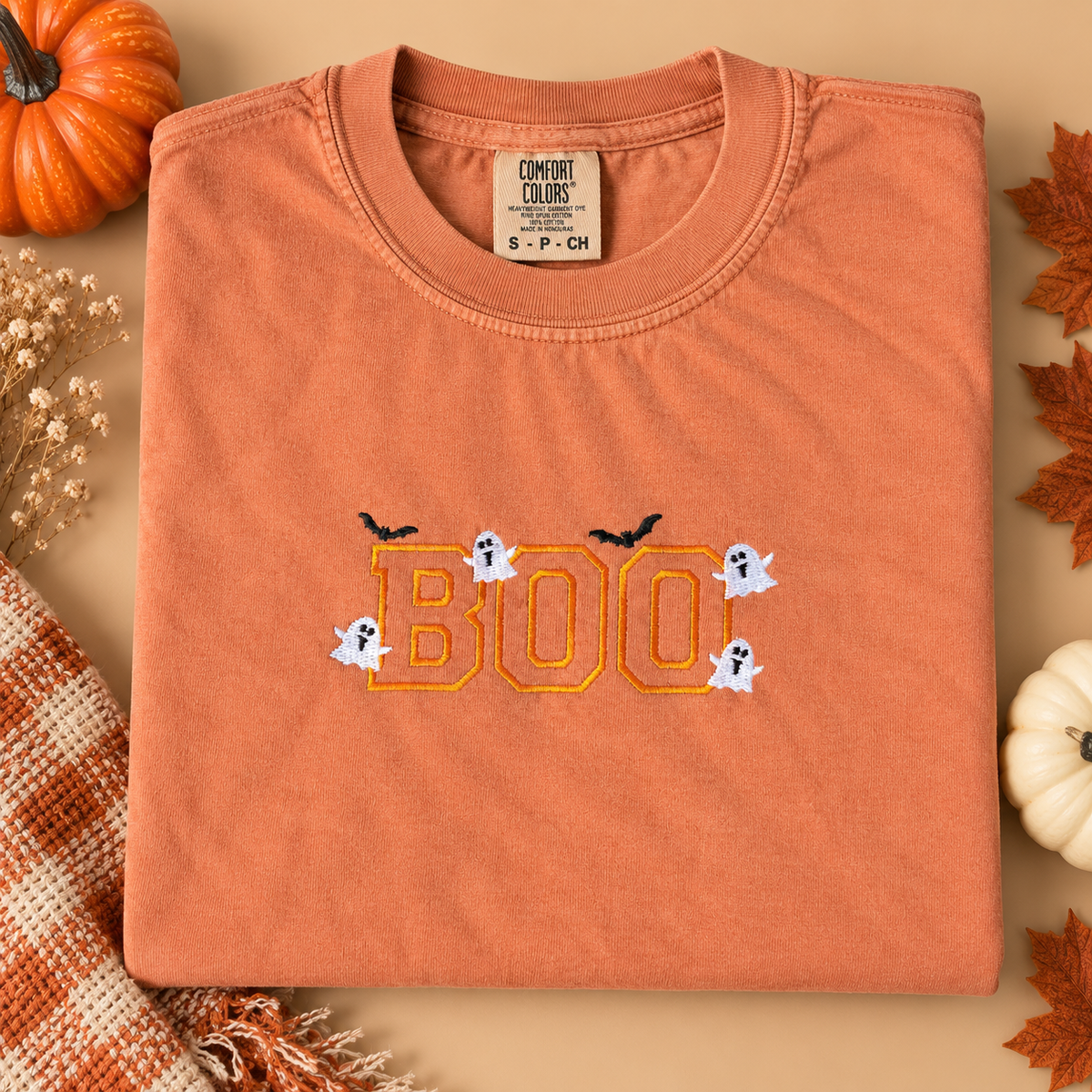 Adult Embroidered Boo Halloween Comfort Colors Tee