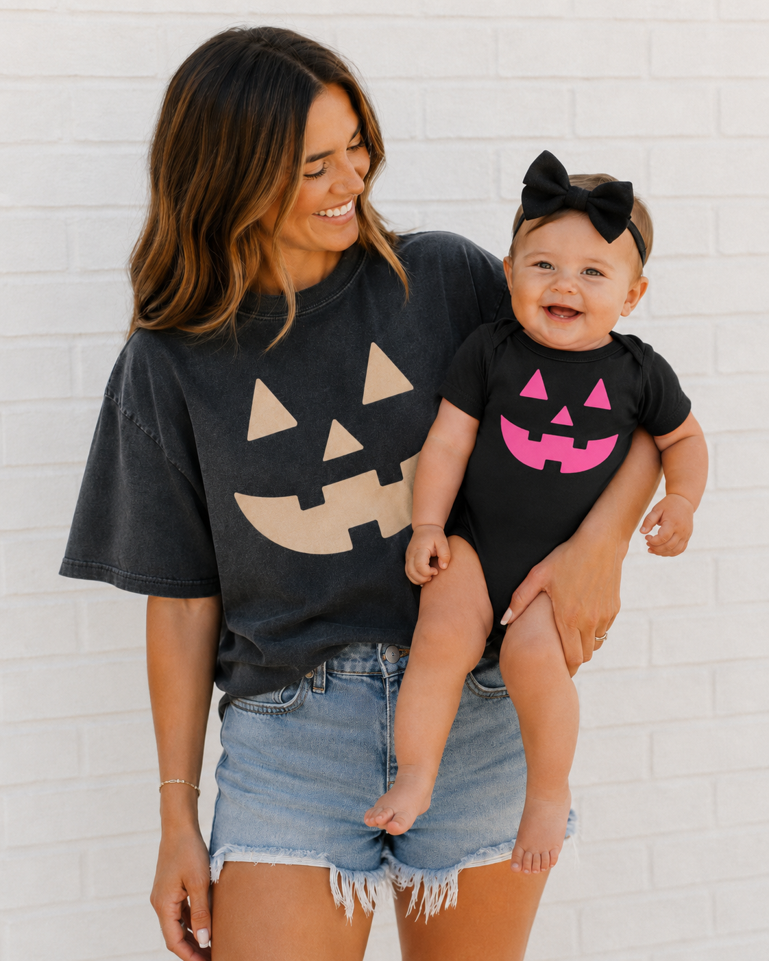 Neon Pink On Black Jack-o-lantern Onesie - See Matching Options!