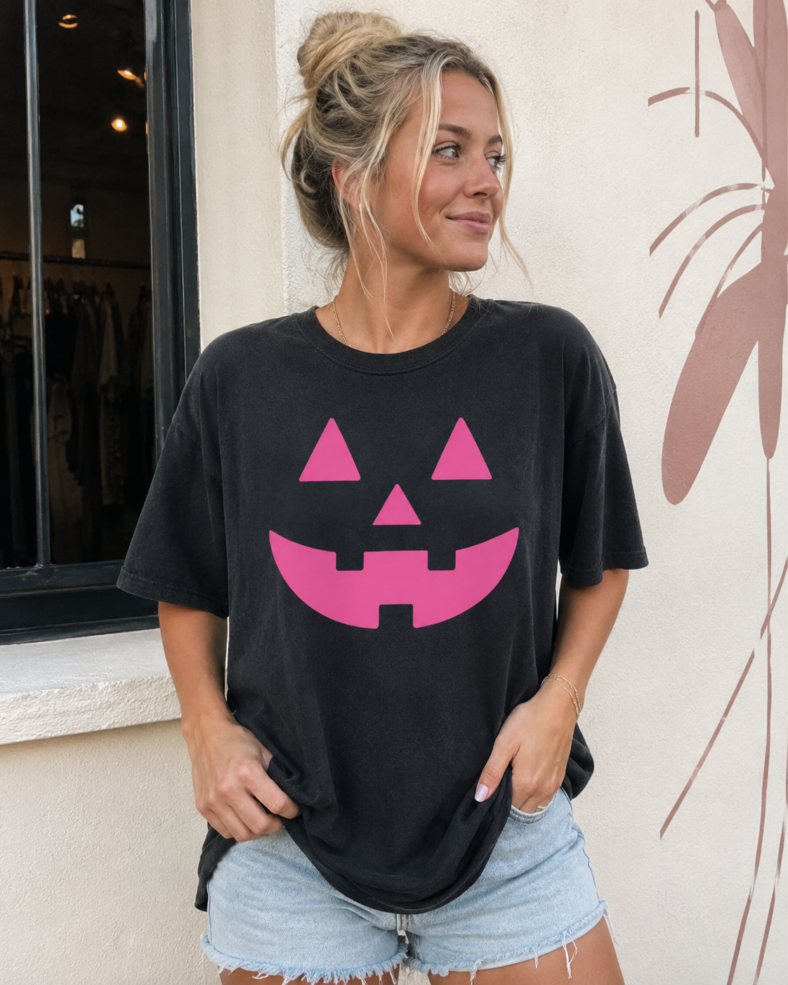Neon Pink Jack-o-lantern On Black - See Matching Mini!