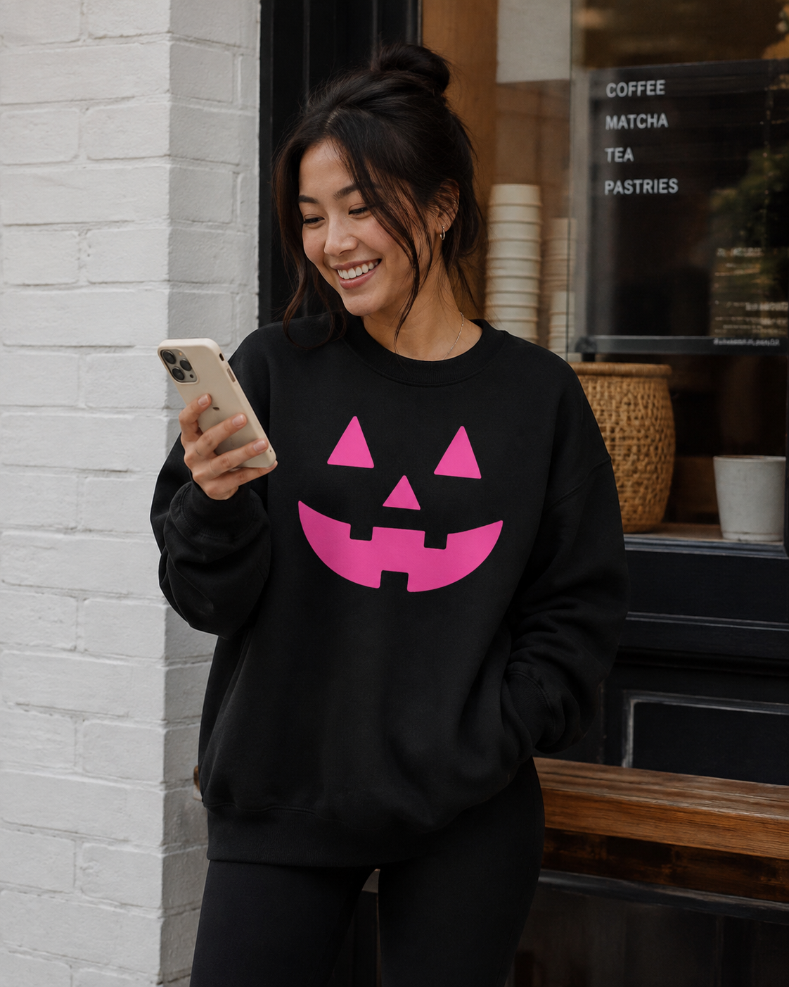 Neon Pink Jack-o-lantern On Black - See Matching Mini!