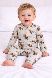 Bamboo Zipper Footie, West Highland Cow