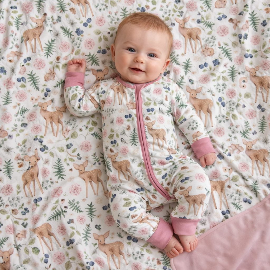 Pink Woodland Deer Bamboo Blanket