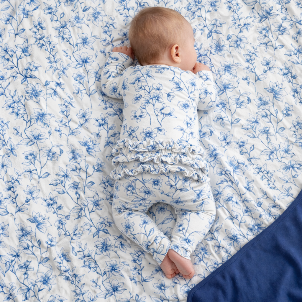 Blue Vintage Floral Bamboo Blanket