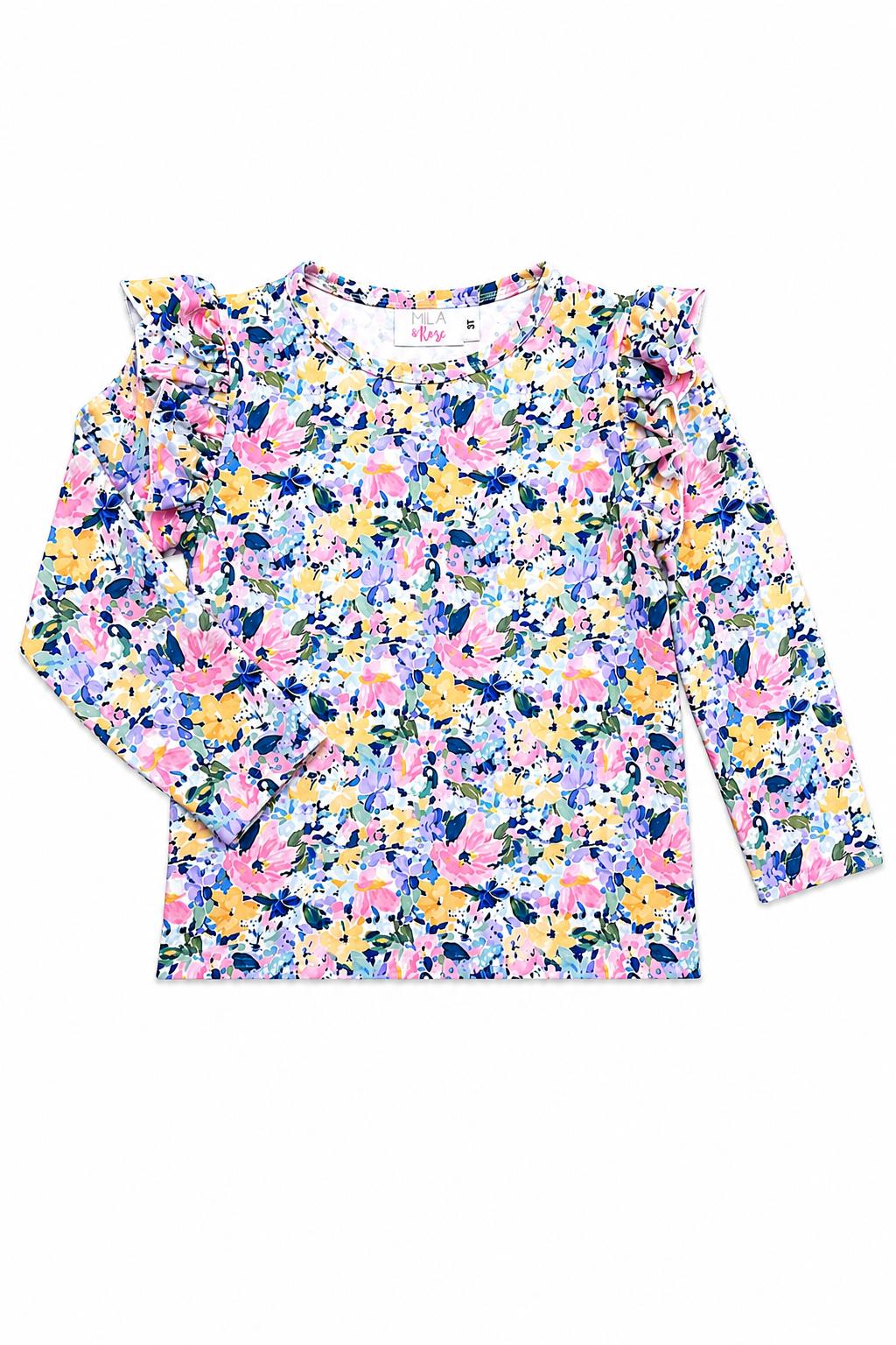 Fall Floral L/s Ruffle Tee