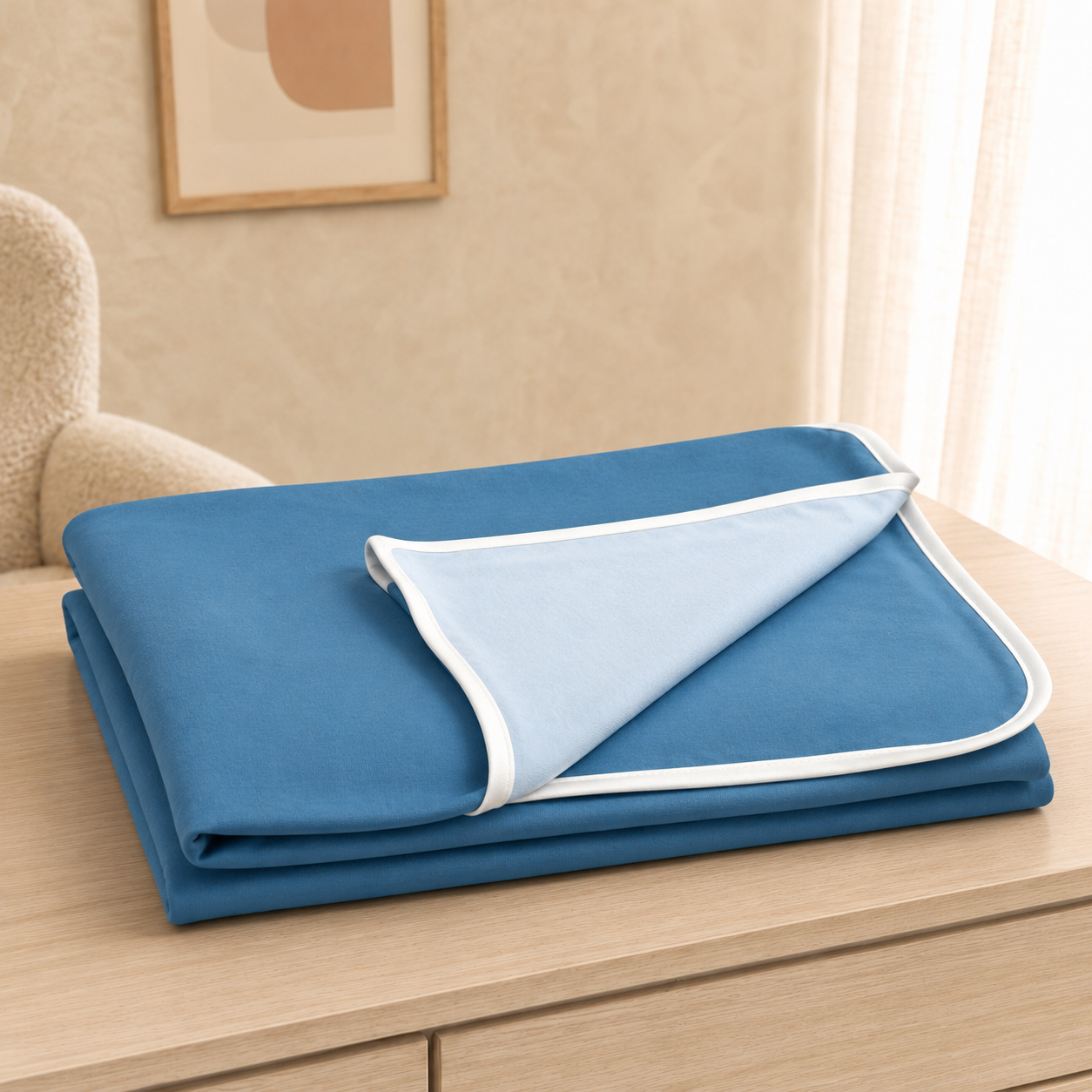 100% Pima Cotton Reversible Blanket: Niagra/baby Blue