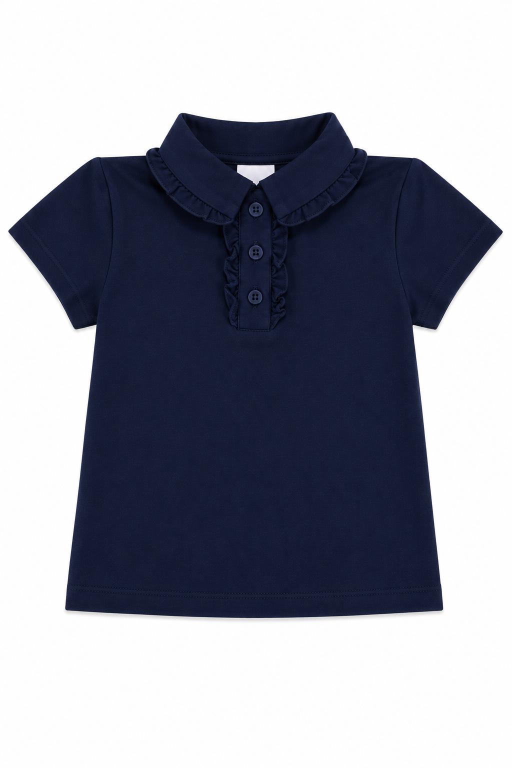 Navy S/s Ruffle Polo