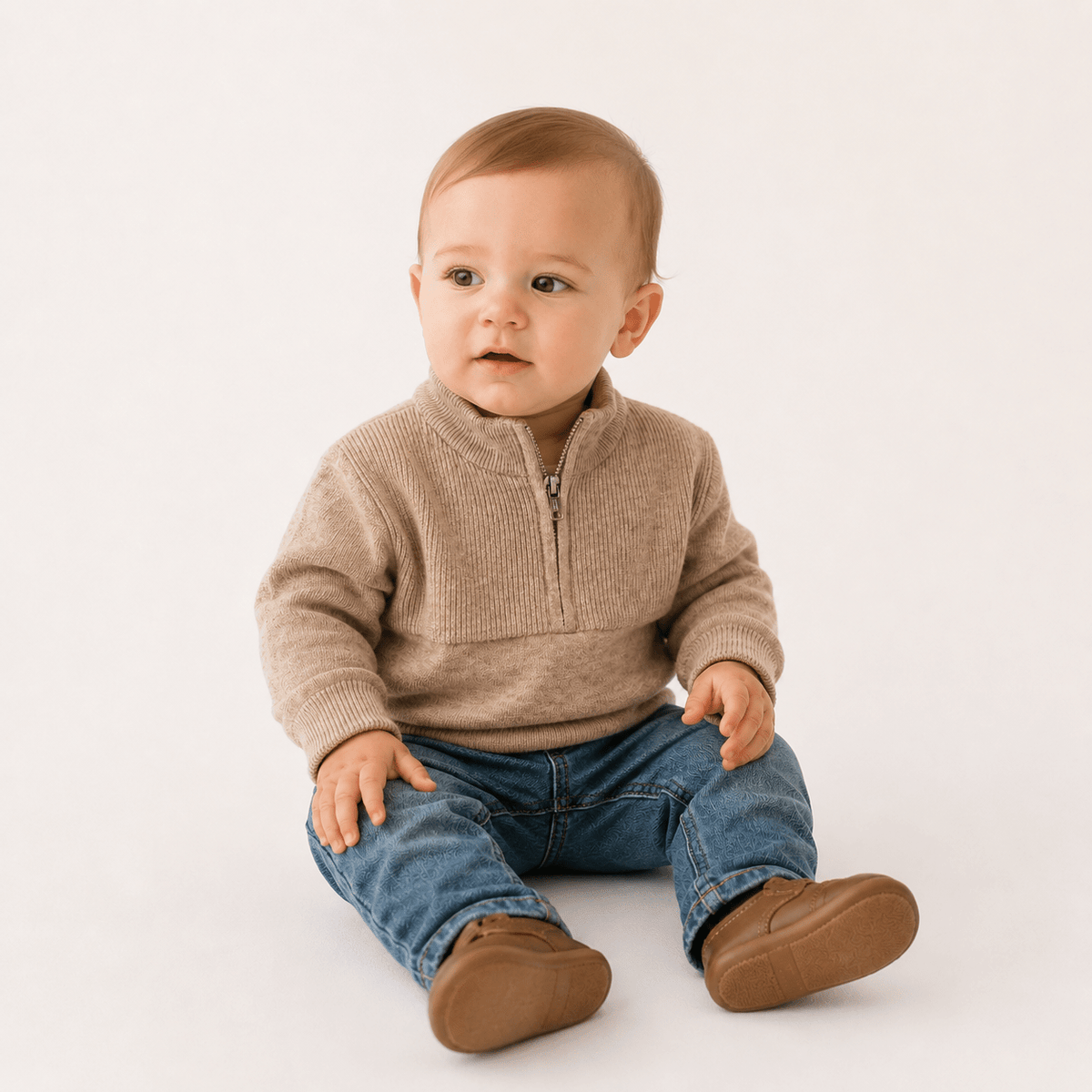Quarter Zip Sweater Sand - Infant