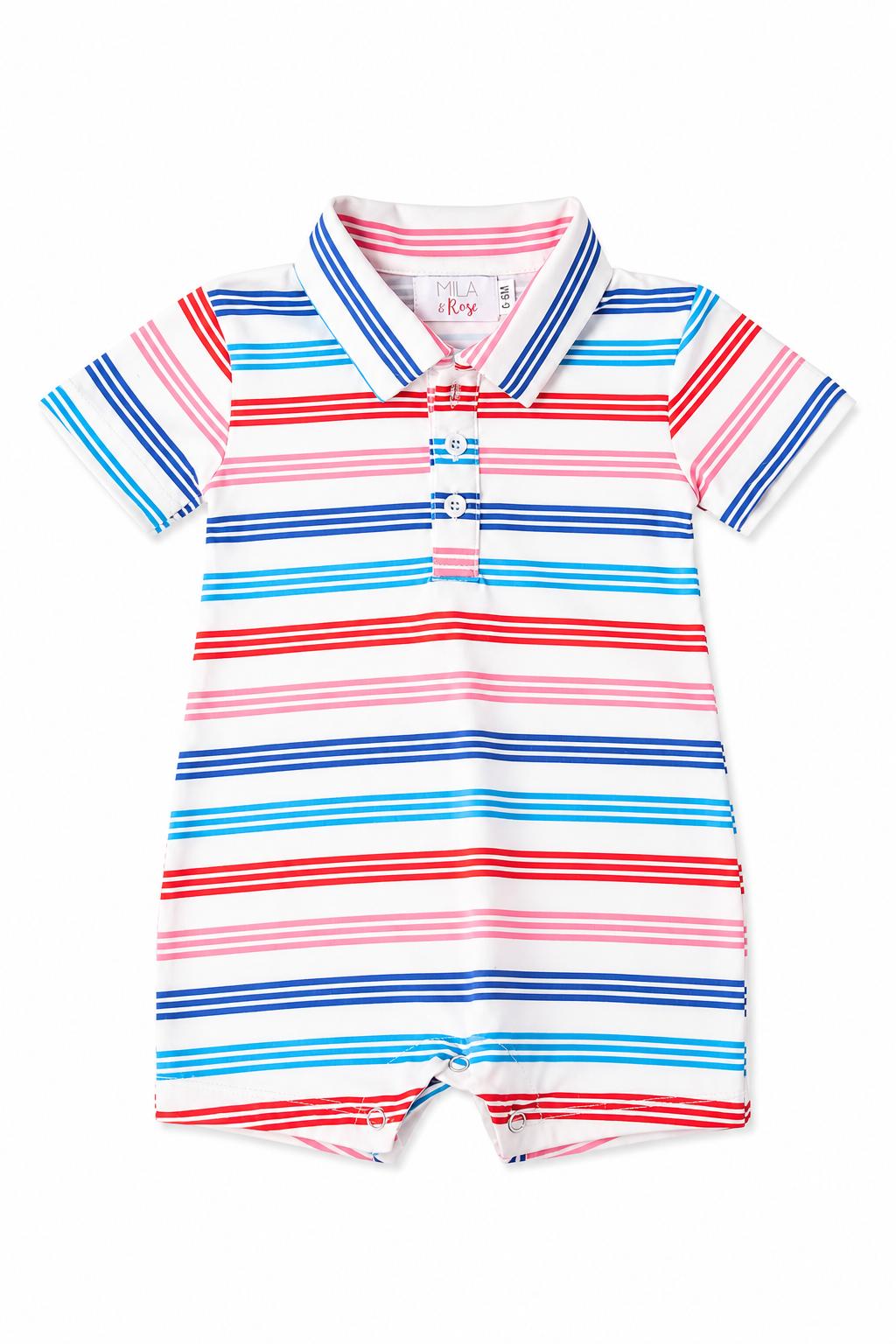 Red, White & Stripe Polo Shorty One-piece