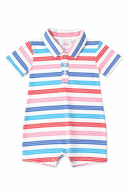 Red, White & Stripe Polo Shorty One-piece
