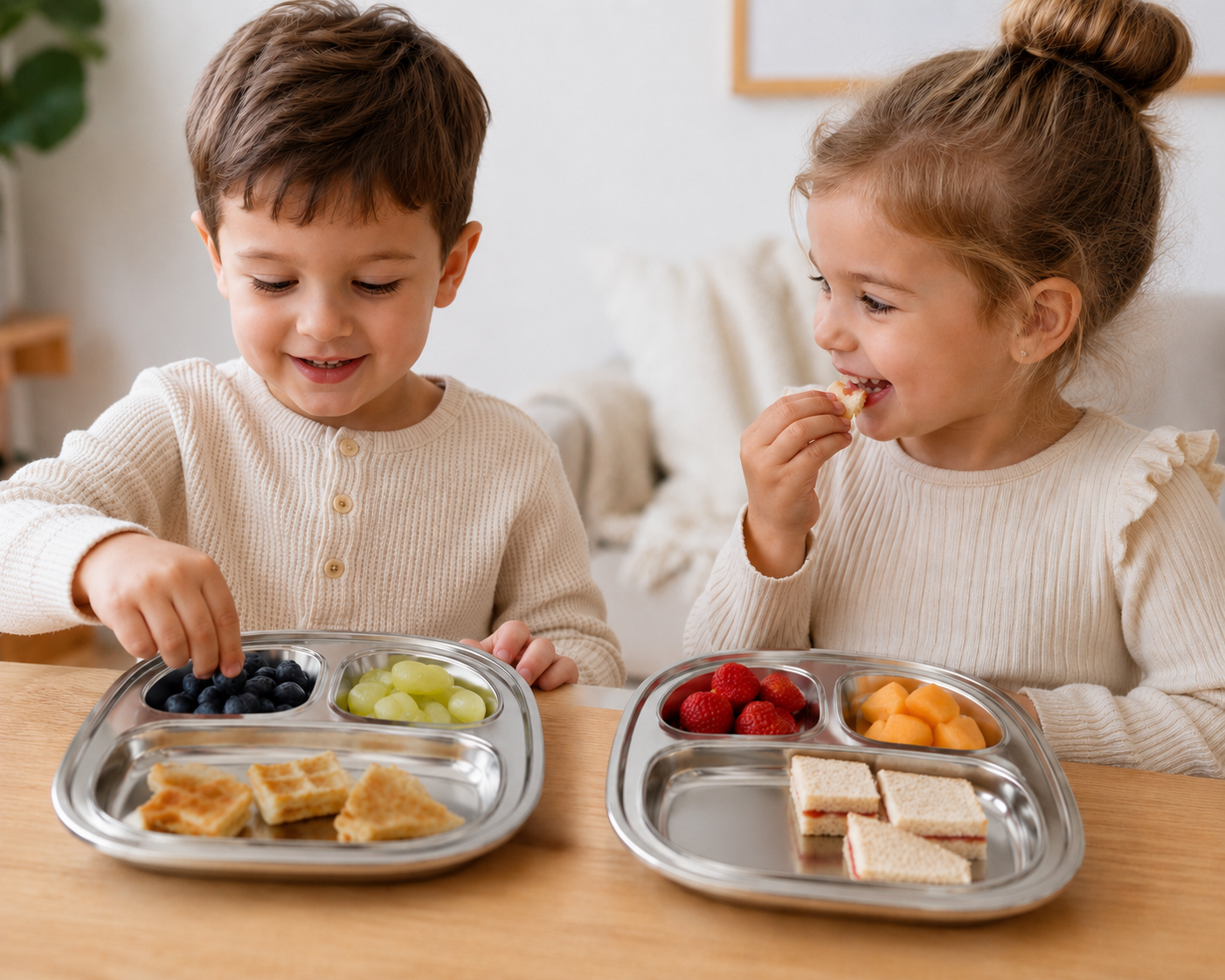 Stainless Steel Divided Plates For Kids — Truck Design | Set Of 2