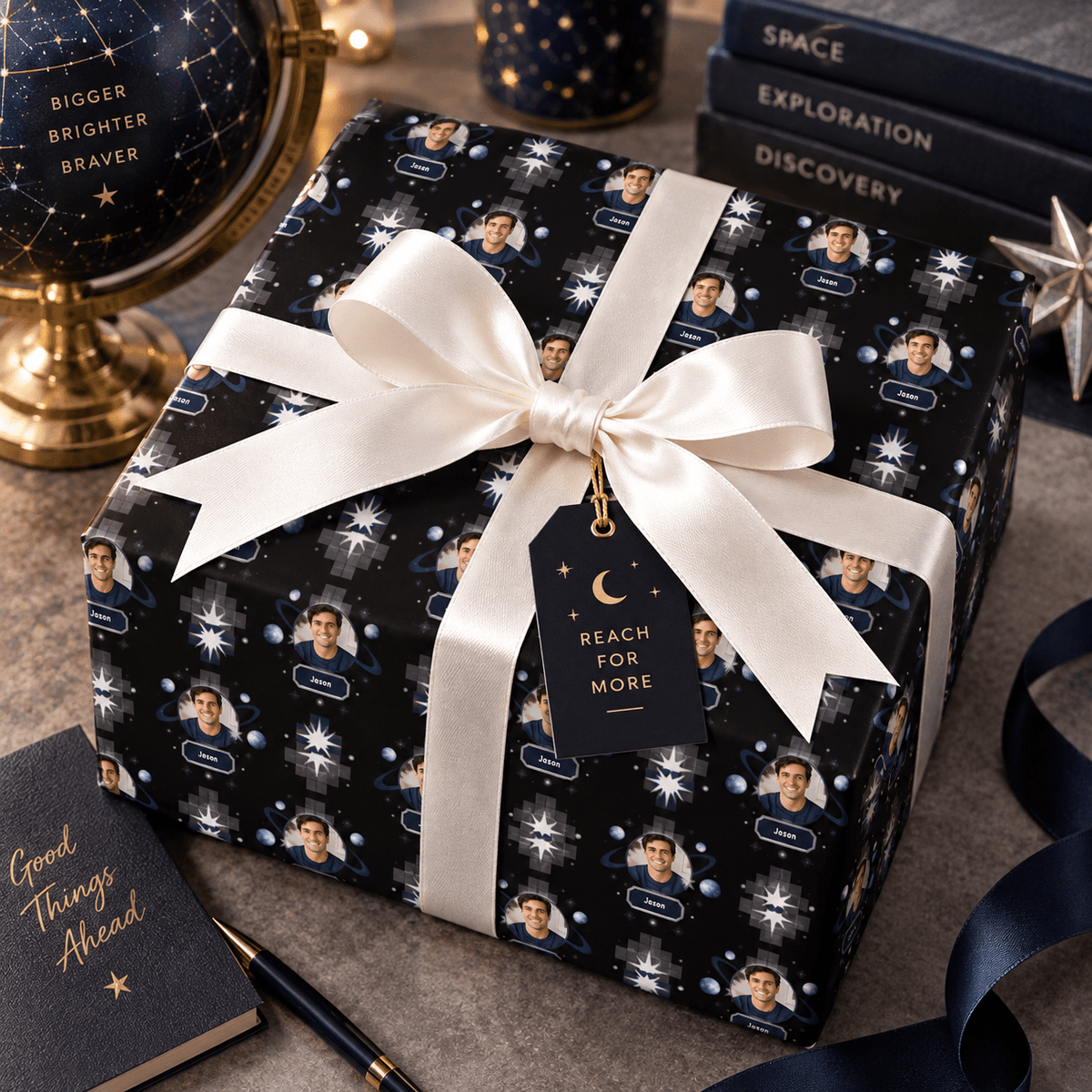 Personalized Celestial Grid & Orbit Wrapping Paper | Custom Gift Wrap